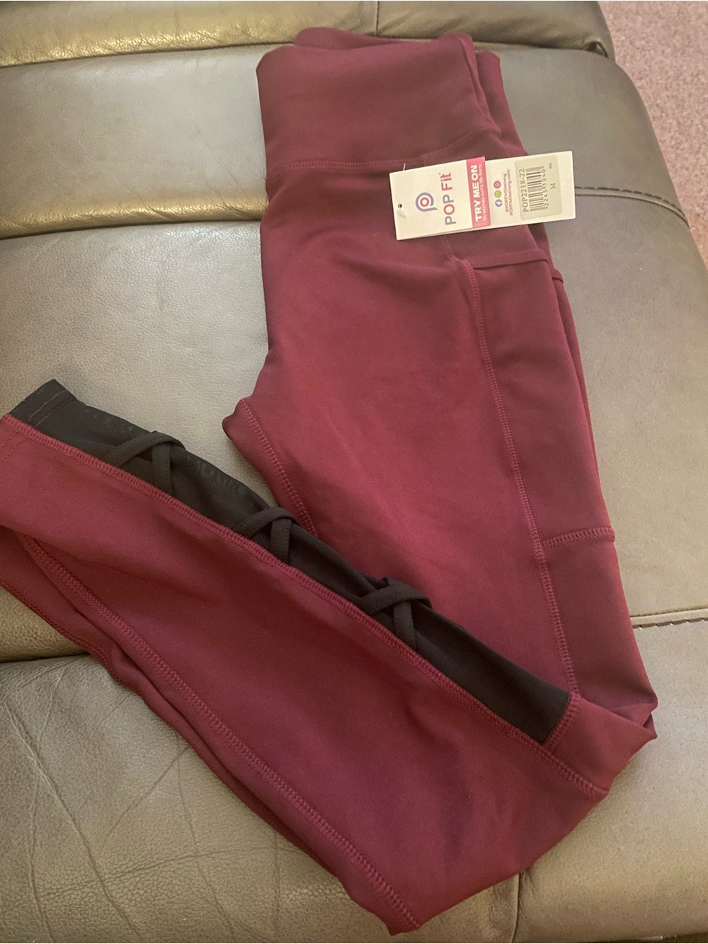 POP Fit Girls' Burgundy Leggings with Black Side Panels good workout pants